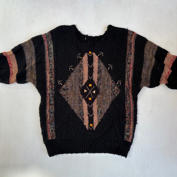 Vintage Aztec Slouchy Knit Short Sleeve Sweater - Picture 1 of 5